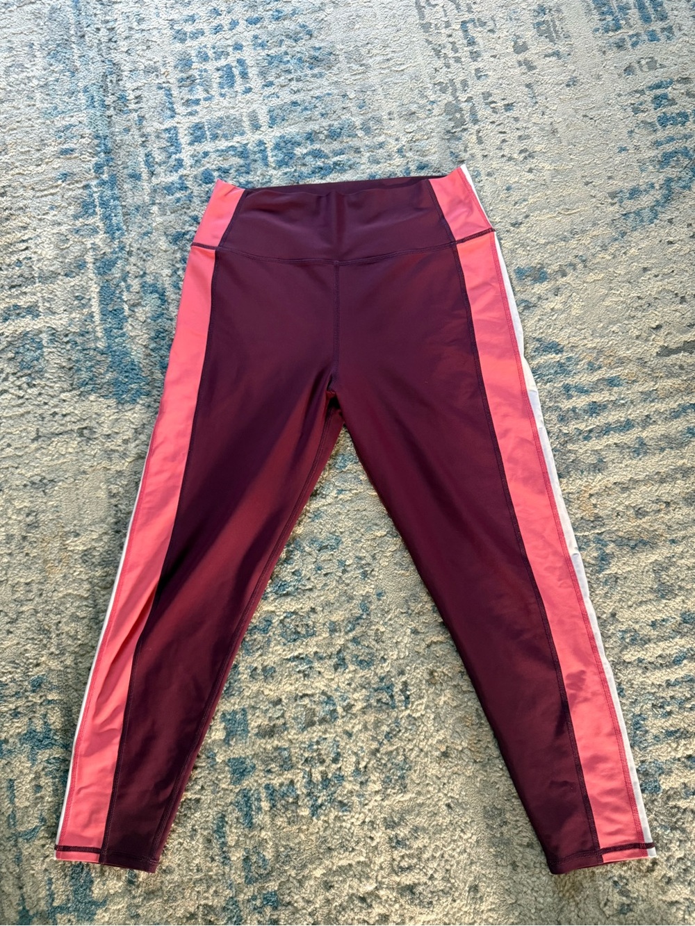 High-Rise Burgundy Leggings with Pink Side Panels